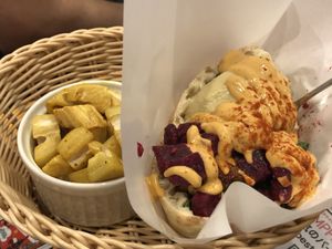 Lotus root dries and falafel sandwich  at Falafel Brothers - Shibuya in Tokyo