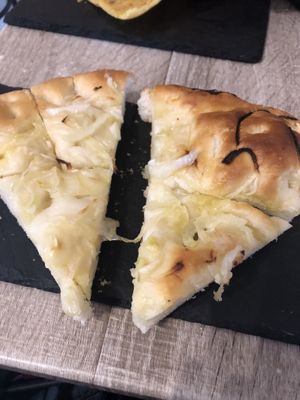 Onion focaccia  at Pomo D'oro in Finale Ligure