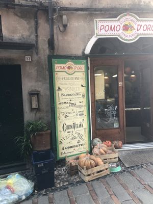 Front of cafe at Pomo D'oro in Finale Ligure