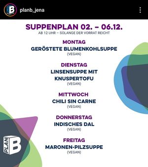z.B. Suppenplan von dieser Woche at Plan B Boulderhalle in Jena