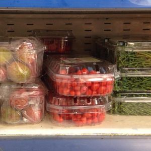Fresh lychees, goji berries, and salicornia at Shorashim Store in Tel Aviv