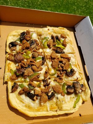 Philly cheese steak pizza! at Yes It's Fresh in Cleveland