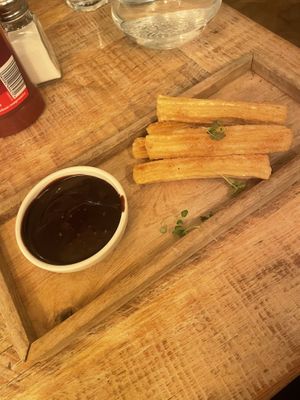 Churros and chocolate sauce (vegan)  at Sandy Mount House in Rhosneigr