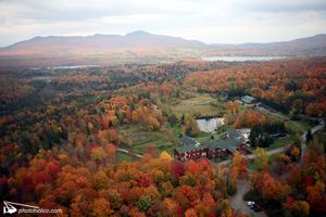 Sky view of Spa Eastman's estate offering breath taking view of mount Orford. at Spa Eastman Restaurant in Eastman
