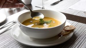 A nice vegetables soup of the day.  at Spa Eastman Restaurant in Eastman