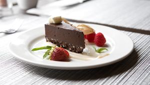 A nice piece of raw cocoa pie.  at Spa Eastman Restaurant in Eastman