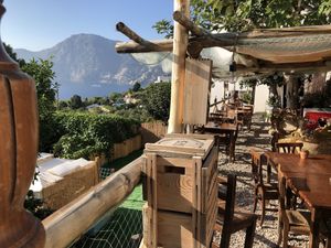 Great spot to sit, eat and watch the view  at Il Rifugio dei Peccatori in Praiano