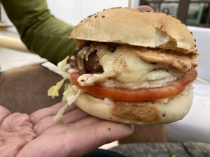 Vegan burger   at Three Little Birds in Sagres