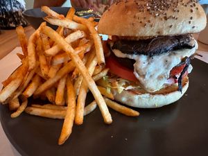 Portobello mushroom burger at Three Little Birds in Sagres