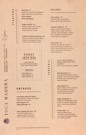 Ask for the vegan menu at Toca Madera in Scottsdale