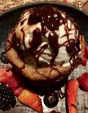 Churro volcano with caramel ice cream at Toca Madera in Scottsdale