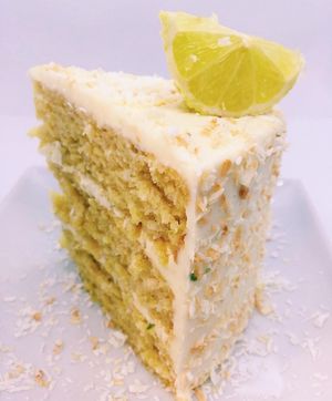 Lemon and coconut vegan cake at Cloud 9 in Brighton