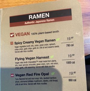 Vegan ramen choices  at JINYA Ramen Bar in North Bethesda