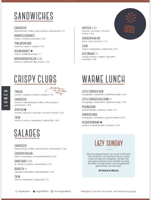Menu  at Lokaal1650 in Den Bosch