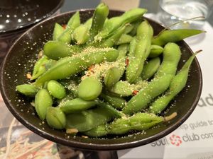 Edamame with chili garlic  at LHR - Wagamama - T3 in West London