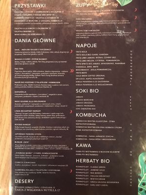 Menu at Zjesc in Warsaw