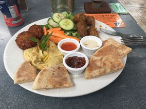 Pitta and falafel plate   at Alpine Coffee Shop and Gallery in Betws-y-coed