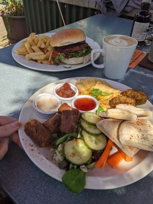 Generous portion sizes - vegan burger and vegan platter at Alpine Coffee Shop and Gallery in Betws-y-coed