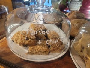 Cranberry and Chia Seed Flapjack (Vegan) at Alpine Coffee Shop and Gallery in Betws-y-coed