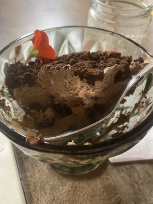 El mejor mousse de chocolate con frutos rojos  at Violeta in Santiago