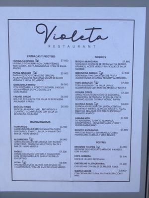 Menu at Violeta in Santiago
