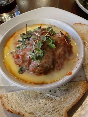 Doubly Cheesy Meatball Bake at Plum Bistro in Seattle