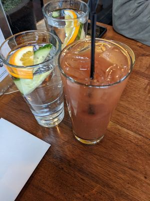 Bloody Mary no snacks but water with 2 at Plum Bistro in Seattle