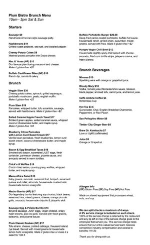 Brunch menu as of 1/2/22 at Plum Bistro in Seattle