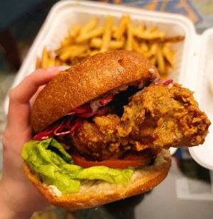 Black Pepper Fried Chik'n Burger at Plum Bistro in Seattle