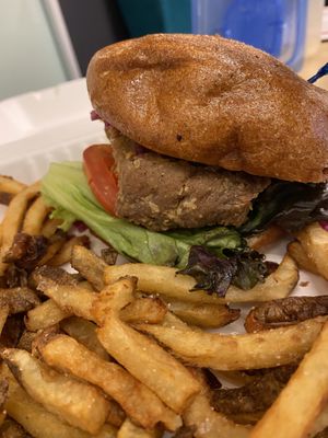 Black pepper fried chick’n burger  at Plum Bistro in Seattle