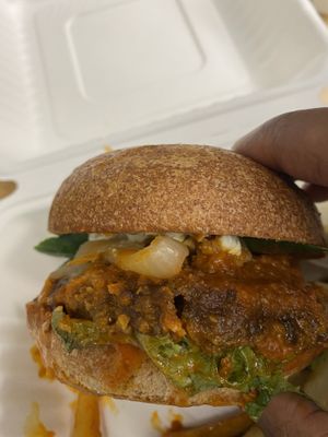 Buffalo portobello burger  at Plum Bistro in Seattle