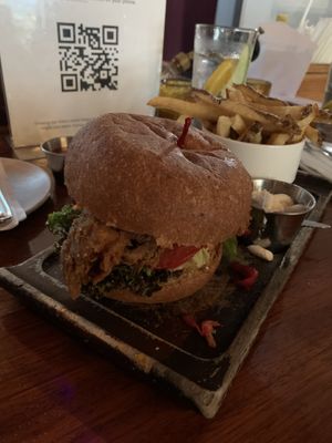 Black pepper Chick’un burger  at Plum Bistro in Seattle