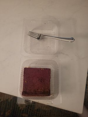 Avocado blackberry cheesecake with graham cracker crust at Plum Bistro in Seattle