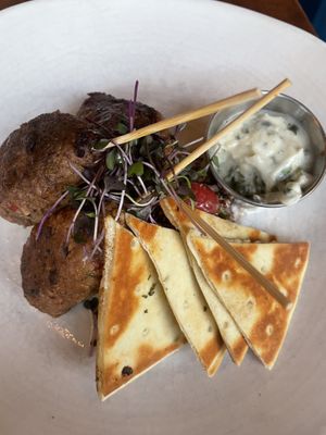 Plant Beef skewers --not bad  at Plum Bistro in Seattle