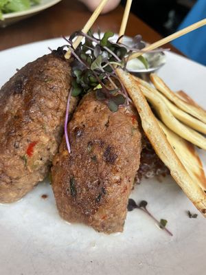 Plant beef skewers  at Plum Bistro in Seattle