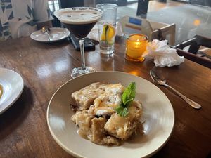 Bread pudding with ice cream  at Plum Bistro in Seattle