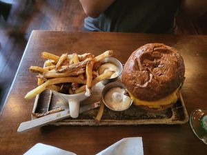 My favorite place, this burger is juicy and deeeelicious!! at Plum Bistro in Seattle