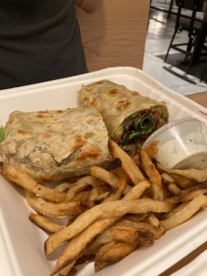 burrito and fries at Plum Bistro in Seattle