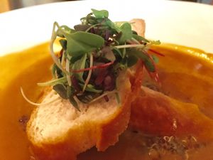 carrot ginger soup at Plum Bistro in Seattle