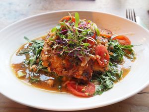 tempeh on a parsnip mash I think. was delicious at Plum Bistro in Seattle