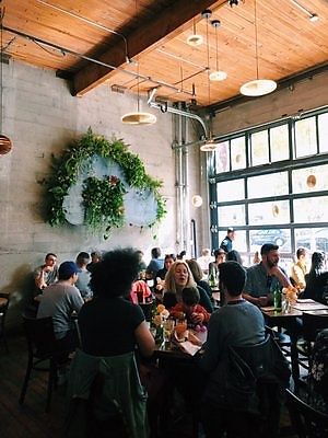 the inside of the restaurant  at Plum Bistro in Seattle