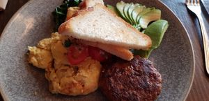 Scrumbled vegan egg at Plum Bistro in Seattle