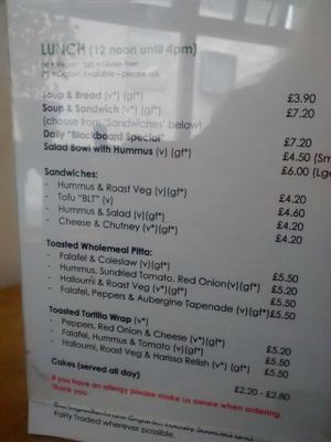 Menu at Nourish in Inverness
