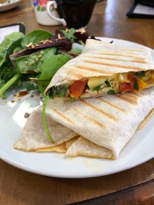 Tofu Scramble Breakfast Wrap with Vegan Cheese at Nourish in Inverness