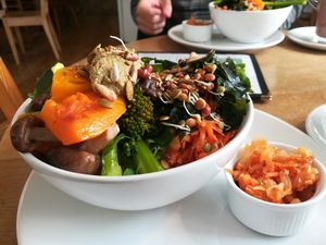 Quinoa, seaweed and greens bowl with kimchi at Nourish in Inverness