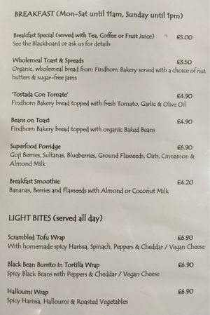 breakfast menu  at Nourish in Inverness