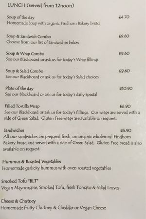lunch menu  at Nourish in Inverness