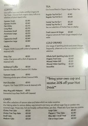 drink menu  at Nourish in Inverness