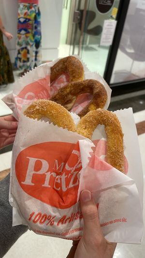 Cinnamon and sugar pretzel and banana and sugar pretzel at Mr. Pretzels in Porto Alegre