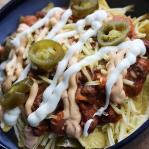 Loaded Chilli Bean Nachos (vegan/GF) at Love Brew Scarborough in Scarborough